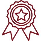 Red award ribbon with star on black background.