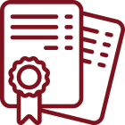 Certificates with a ribbon icon, red outline.