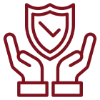 Hands holding shield with checkmark icon.